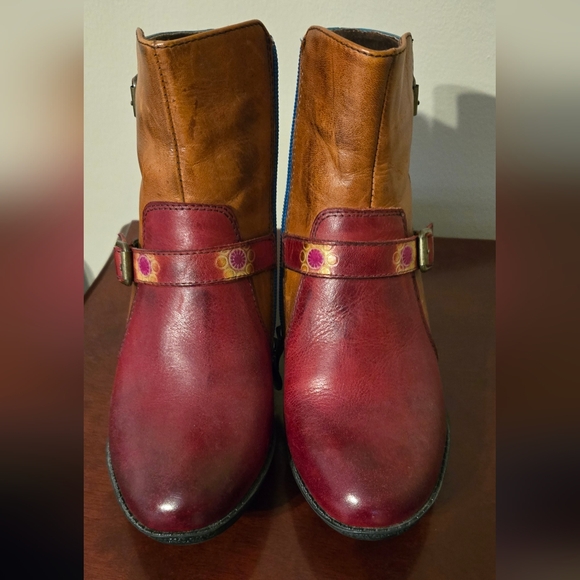 L'ARTISTE Spring Step Oxblood Red Teal Blue Gold Leather Ankle Boots Size 38 - Picture 2 of 11